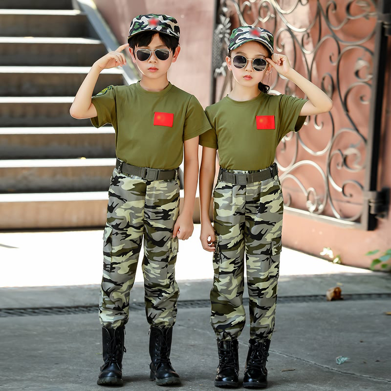 Children's camouflate male and female Scout Special Soldiers Suit Military Training Costume Camp Uniform Combat Training Uniform for Halloween