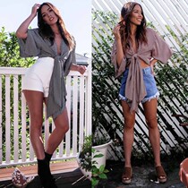 The 17 summer bind belt falbala ladies blouse striped shirt