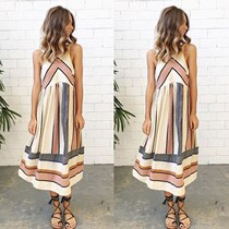 The 17 summer fashion printing stripe dress of foreign trade