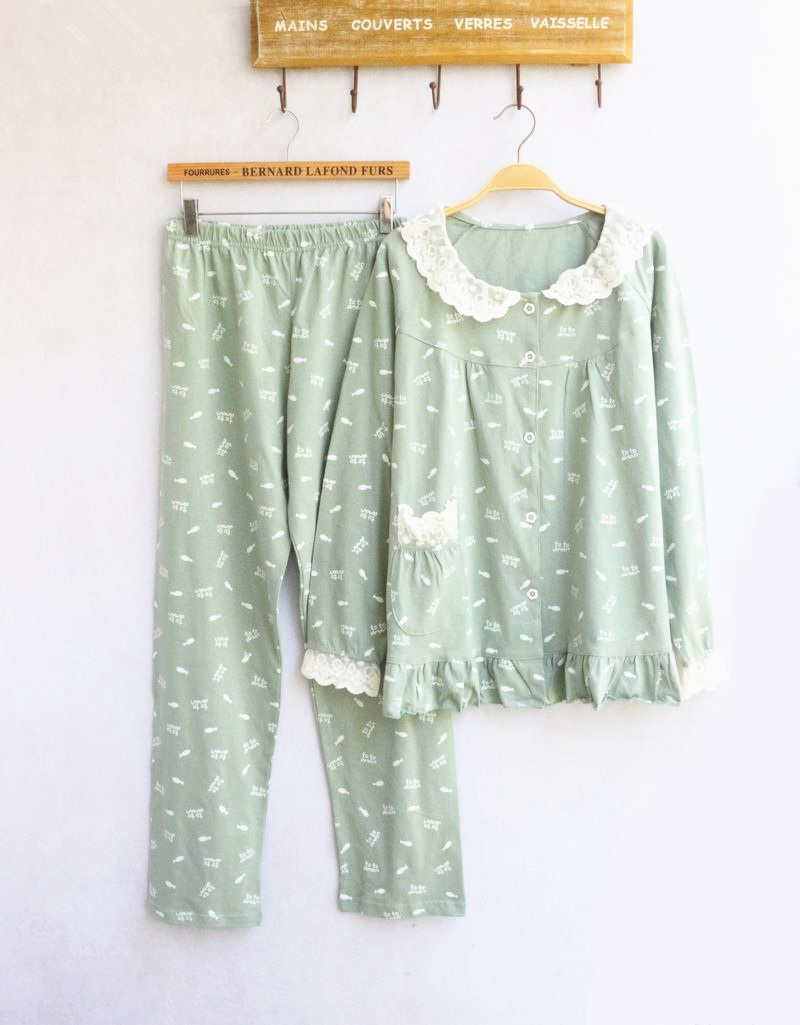 Bộ đồ ngủ cotton mùa xuân và mùa thu mới của phụ nữ Áo cổ tròn tay dài Áo nịt len ​​Dịch vụ gia đình giản dị bộ thu đông đẹp cho nữ