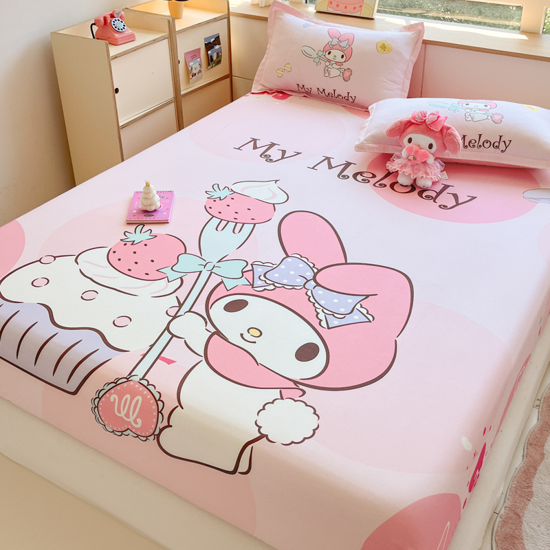 Melody All-Cotton Bed Sheet and Fitted Sheet Three-Piece Set Children's Cartoon Pure Cotton Girl's Bed Cover Mattress Protector Dust Cover