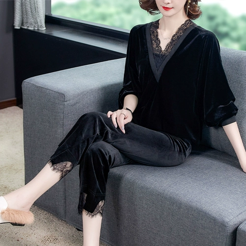 Осенний бархатный модный зимний комплект для матери, европейский стиль, в западном стиле