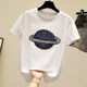 Brand discount women's clothing withdrawal cabinet cut standard clearance special summer sequins hand embroidery planet T-shirt women's round neck short sleeves