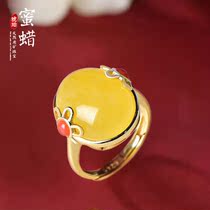 Zhenya jewelry natural honey wax ring chicken oil yellow honey 925 silver gold plated woman
