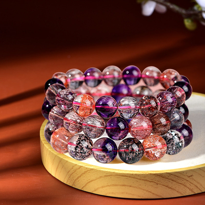 Zhenya Jewelry Natural Black Gallon Collection of Seven-Hand Single-Class Three-Wheel Fragile Crystal Gold Strawberries