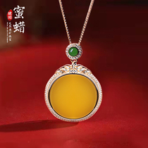 Zhenya jewelry natural honey wax round pendant chicken oil yellow honey 925 silver plated female