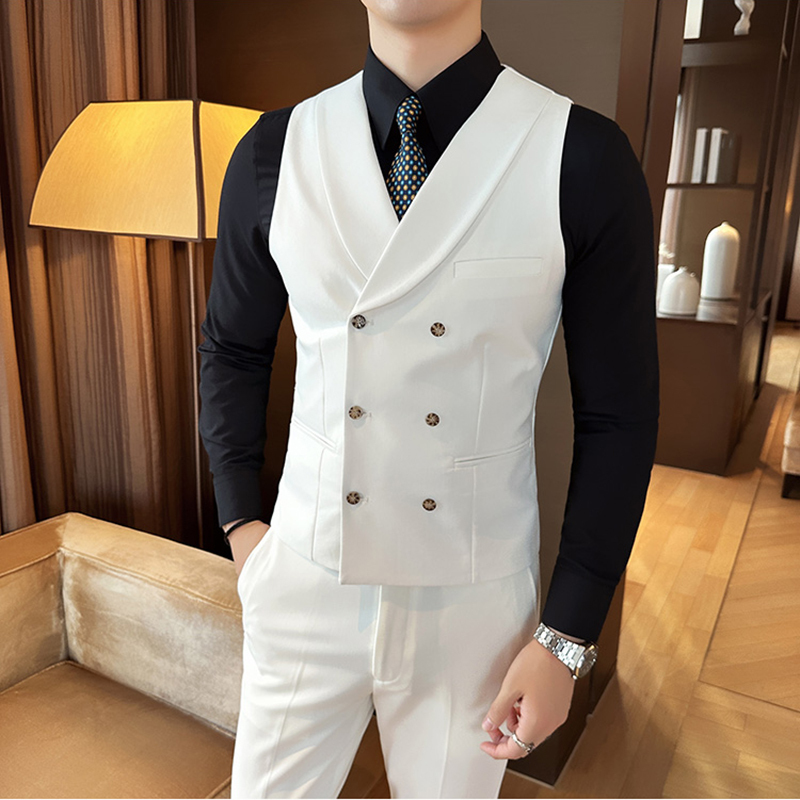 Green Fruit Collar Double-Breasted Suit Vest for Men, High-End British Style, Groomsmen Brother Outfit, Business Casual Suit Vest