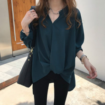 2020 new early autumn chic chiffon shirt women long sleeve Hong Kong style loose lazy large size Joker bf base top