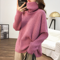 Lazy wind pullover turtleneck sweater womens autumn and winter wear loose Joker slim casual foreign style long sleeve knitted top