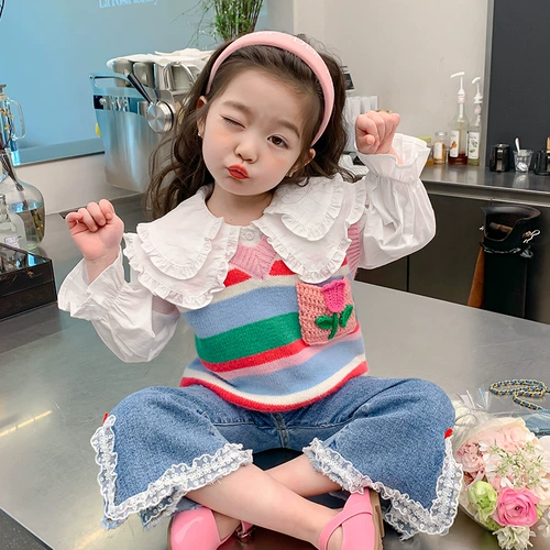 Трикотажный жилет, детский осенний весенний свитер, в западном стиле