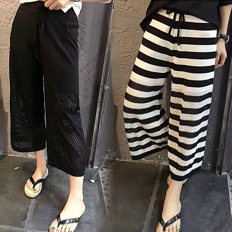 Pregnant women knitted wide-leg pants women's spring and autumn style outside wearing 2021 net red loose small size cropped pants draped feeling tide