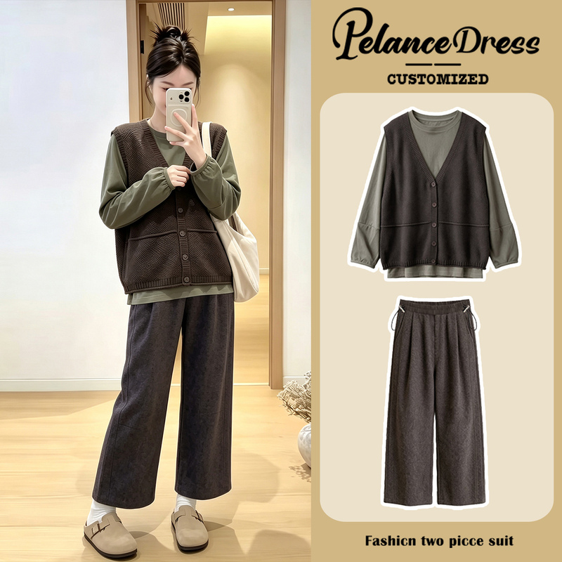 Maternity Wear Autumn Set 2026 New Style Tummy-Concealing Slimming Doll Collar Top Wide-Leg Pants Commuting Outfit Korean Style for Women Maternity Wear Autumn Set 2026 New Style Tummy-Concealing Slimming Doll Collar Top Wide-Leg Pants Commuting Outfit Korean Style for Women