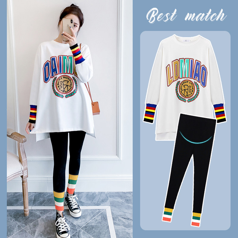 200 Catty Pregnant Woman Spring Autumn Clothing Online Red Suit Fashion style 2021 Fall out to foreign polenta Slim Big Size T-shirt