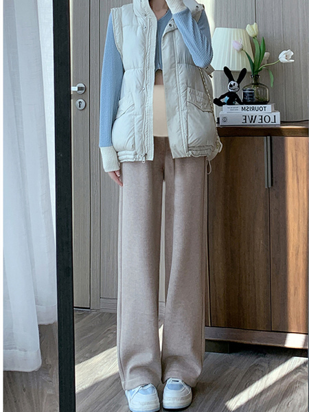 Maternity Autumn Pants for Spring and Autumn, Wide-Leg Pants for Outdoor Wear, Faux Cashmere, Casual Drapey Straight-Leg Pants, 2023 New Style — 3
