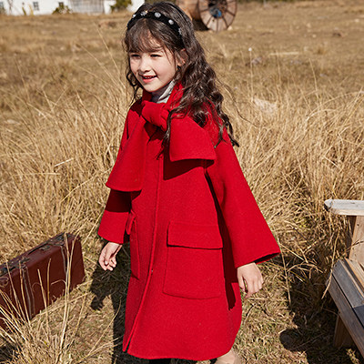 Girls wool tweed coat mid-length fall/winter 2021 new high-end children's double-sided cashmere coat