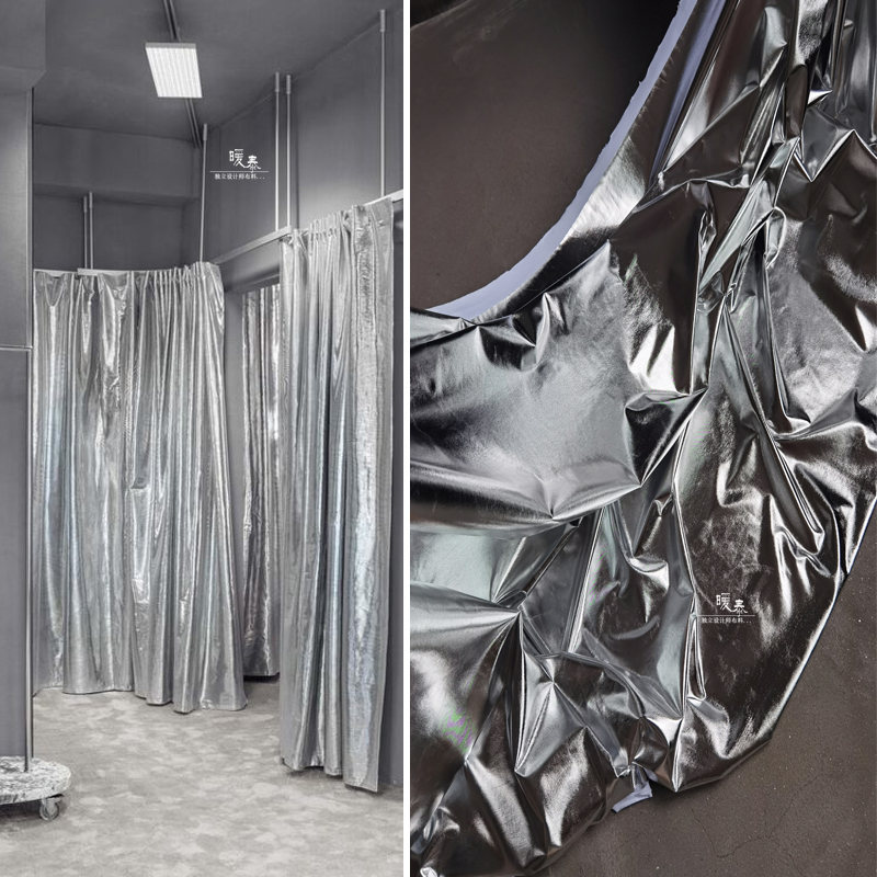 Metallic Silver Dressing Room Curtain Fabric with Mirror Coating Design, Textured Decorative Soft Furnishing, Fashionable and Creative Designer Fabric Metallic Silver Dressing Room Curtain Fabric with Mirror Coating Design, Textured Decorative Soft Furnishing, Fashionable and Creative Designer Fabric