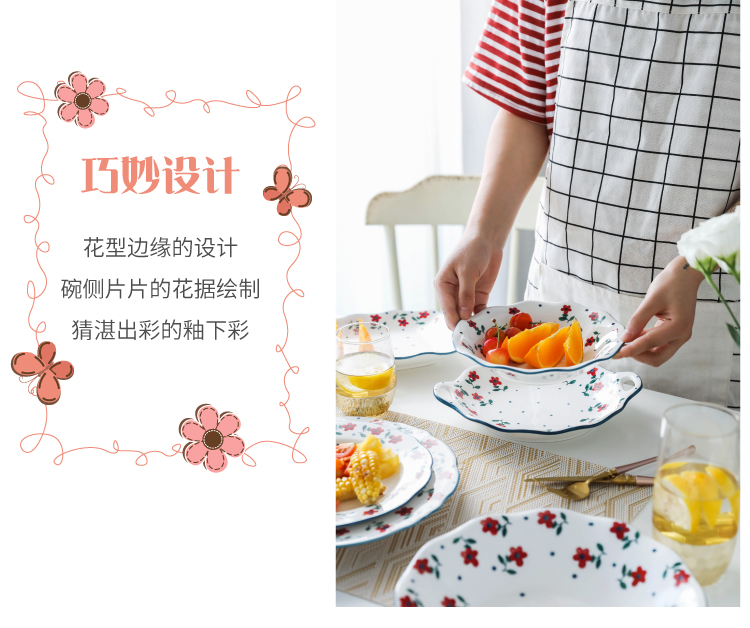 The Month before flower spreading 0 deep all the rural wind household Nordic ceramic tableware frame plate of bread and butter