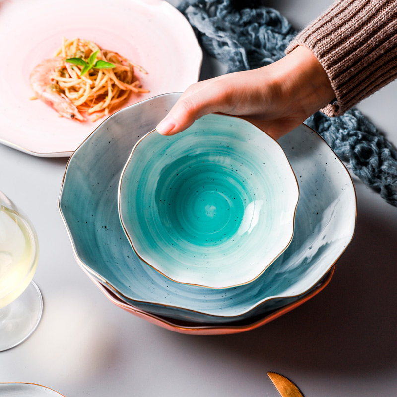 Boss on the lotus bloom gradient abnormity tableware creative up phnom penh household ceramic bowl soup bowl new fish dish