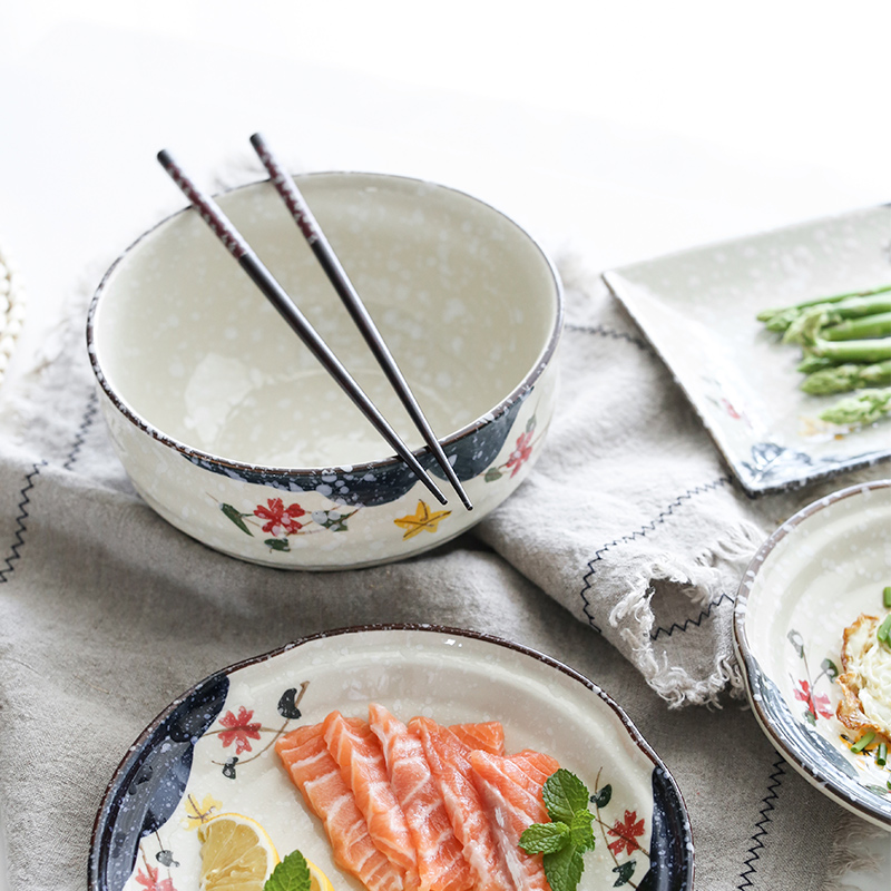 A proud boss on cold Japanese - style tableware and hand - made snowflake enamel household ceramic bowl dish plate sushi plate dishes