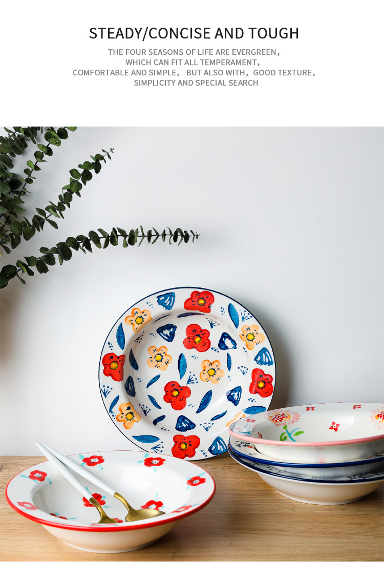 The Qing xu boss month western straw plate Nordic hand - made pasta, thick soup plate household deepen ceramic new large size