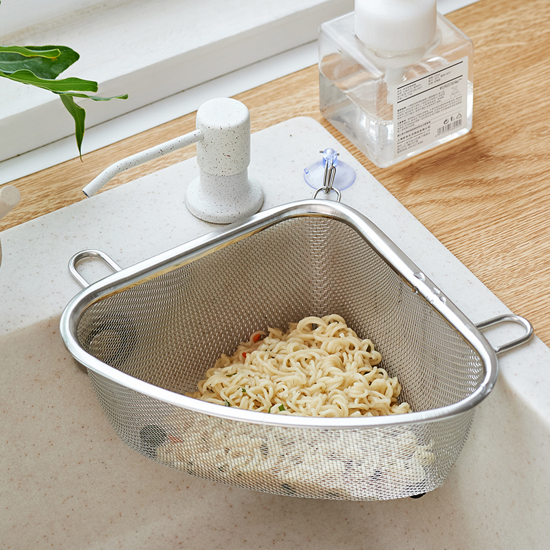 Kitchen Triangular Stainless Steel Drain Basket for Sink, Used for Washing Fruits, Vegetables, Leftovers, and Garbage Filter