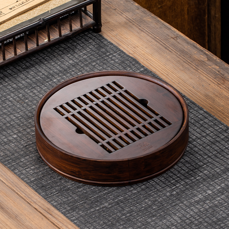 Small Round Bamboo Tea Tray 26 * 26 * 5CmBamboo tea tray household simple and easy Xiaochahai Water storage type circular large saucer Tea Service Draining Dry bubble table tea set Tray