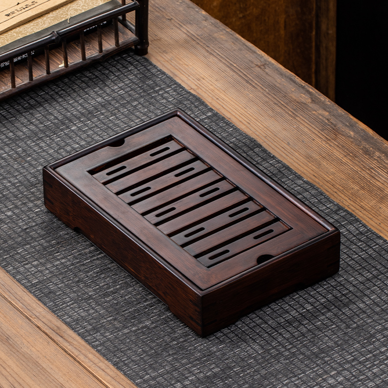 Small Rectangular Bamboo Tea Tray 28 * 18 * 5.5CmBamboo tea tray household simple and easy Xiaochahai Water storage type circular large saucer Tea Service Draining Dry bubble table tea set Tray