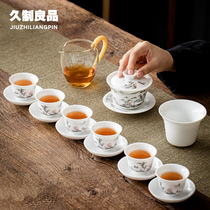 Long system of good quality white jade porcelain kung fu tea set in suit of Chinese wind and landscape home gift ceramic tea tea lid bowl tea cup