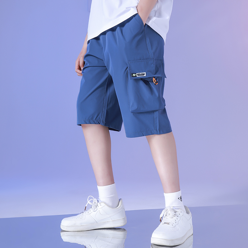 Boys' Summer Thin Ice Silk Shorts, Children's Mid-Length Cargo Quick-Dry Sports Pants for Older Kids and Teenagers