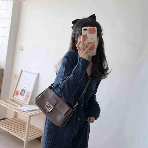 Трикотажное трикотажное платье, свитер, юбка, французский стиль, изысканный стиль, свободный крой, V-образный вырез