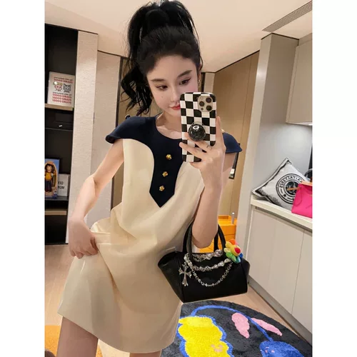 Ретро платье без рукавов, юбка, французский стиль, изысканный стиль, яркий броский стиль, в стиле Шанель, подходит для подростков