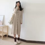 Трикотажное трикотажное платье, свитер, юбка, французский стиль, изысканный стиль, свободный крой, V-образный вырез