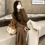 Трикотажное демисезонное трикотажное платье, длинный свитер, юбка, французский стиль, изысканный стиль, увеличенная толщина, оверсайз