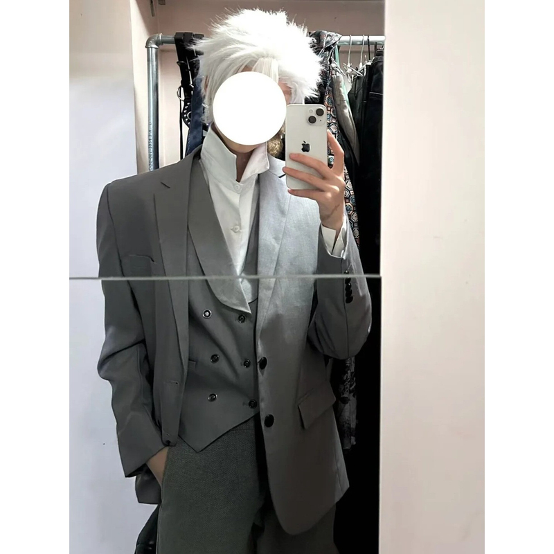 Gray Men's Suit with Slightly Flared Slim-Fit Trousers, Cosplay Suit, Paired with Tan Youming and Zhou Jinxing