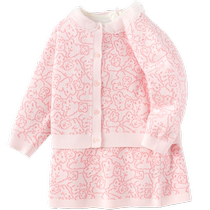 Balabala baby autumn clothes baby long-sleeved knitted suit childrens clothes three-piece set sweet and fashionable
