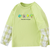 (Same style in the mall) Balabala boys long-sleeved T-shirt autumn 2024 new style spliced ​​fake two-piece top quick-drying