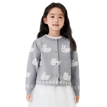 Balabala childrens clothing girls sweaters childrens sweaters 2024 new autumn clothing childrens cardigans sweet jacquard trend