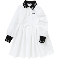 Balabala Girls Dress Childrens Skirt Womens Autumn Clothes for Big Kids Trendy Personality Contrast Color Simple Flower Sleeves