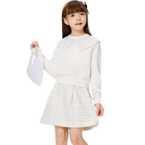 Balabala Childrens Suit Girls Autumn and Winter Childrens Clothes Lapel Medium Big Children Small Fragrance Style Two-piece Trendy Set