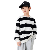 Balabala Childrens Clothing Boys Sweaters 2024 Autumn Clothes for Big Children Fashion Striped Long-Sleeved Childrens Tops Versatile and Trendy