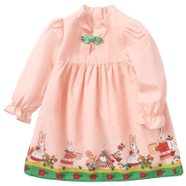 Balabala girls skirt autumn baby print embroidered dress exquisite national style cute cute playful retro