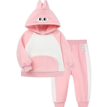 Balabala childrens clothing childrens suit autumn and winter polar fleece two-piece set boys and girls fashion tops cartoon style