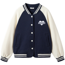 Balabala Girls Jackets Autumn Clothes Childrens Clothes Big Childrens College Style Contrast Color Baseball Uniforms Fashionable Raglan Sleeves