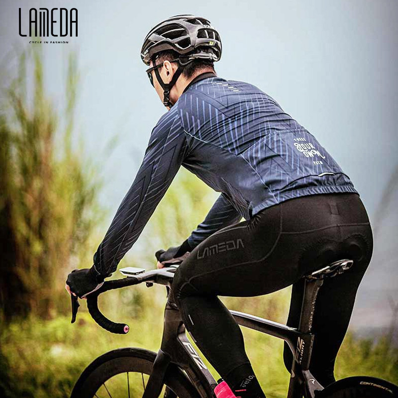 Lamparda autumn winter windproof grip suede long sleeve suit riding suit men's warm mountain road car bike jacket