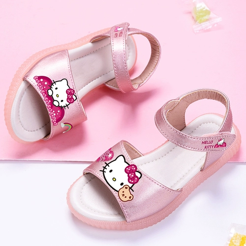 Сандалии, мультяшные летние модные туфли для принцессы на липучке, из натуральной кожи, мягкая подошва, подходит для подростков, 2020