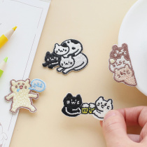 Rice cake Meow word embroidery stickers self-adhesive with glue stickers hundred towers cute kittens hand book decoration ipad shell stickers