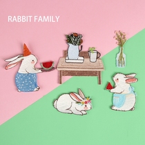 Fabric cloth cloth embroidery clothes patch patch full embroidery card embroidery warm cartoon rabbit family cloth paste