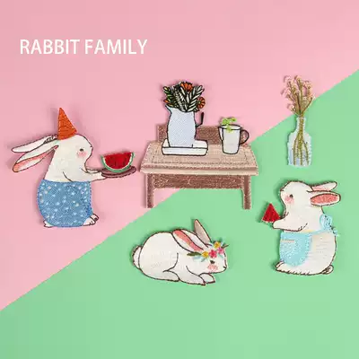 Fabric cloth cloth embroidery clothes hole stickers full embroidery card embroidery warm cartoon rabbit family cloth stickers