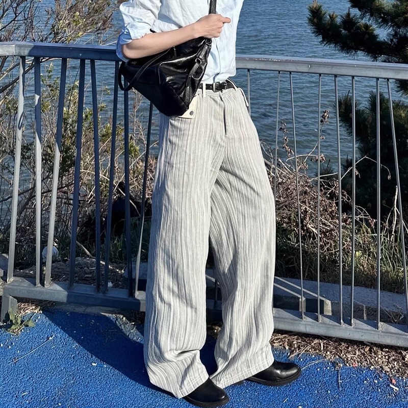 Ifwt Baroque Striped White Folded Cleanfit Jeans Commuter Patchwork Studded Casual Trousers
