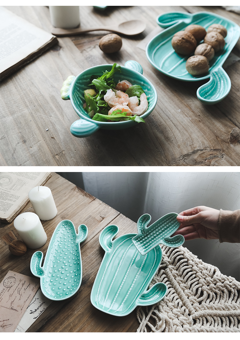 Cactus creative snacks disc ins plate northern wind move breakfast tray was dessert plate ceramic fruit bowl